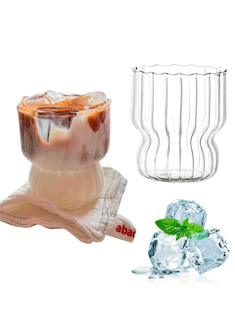 Oasisgalore 2 Pcs Ripple Drinking Glasses Set - 8.8 oz Vintage Wavy Glasses for Coffee, and Weddings. - Image 1