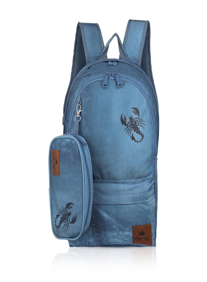 Echo Boomers Glossy Bird Backpack - Water-Resistant Stylish Bag with 3 Compartments, Bottle Holder, Detachable Pouch & Padded Straps - School & Travel Bag (BLUE) - Image 1