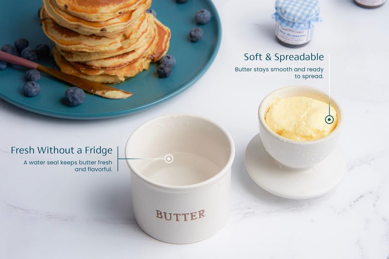 Kook Butter Keeper Dish, French Ceramic Crock For Counter With Lid, Embossed Container, For Soft Butter, Perfect for Chrismas Gift, Home and Kitchen Decor, (Matte Oatmeal) - Image 4