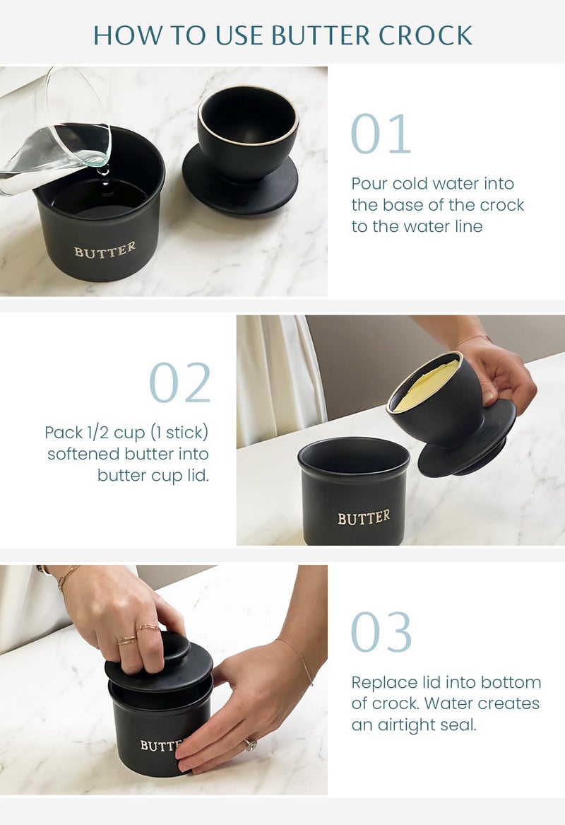 Kook Butter Keeper Dish, French Ceramic Crock For Counter With Lid, Embossed Container, For Soft Butter, Perfect for Chrismas Gift, Home and Kitchen Decor, (Matte Oatmeal) - Image 5