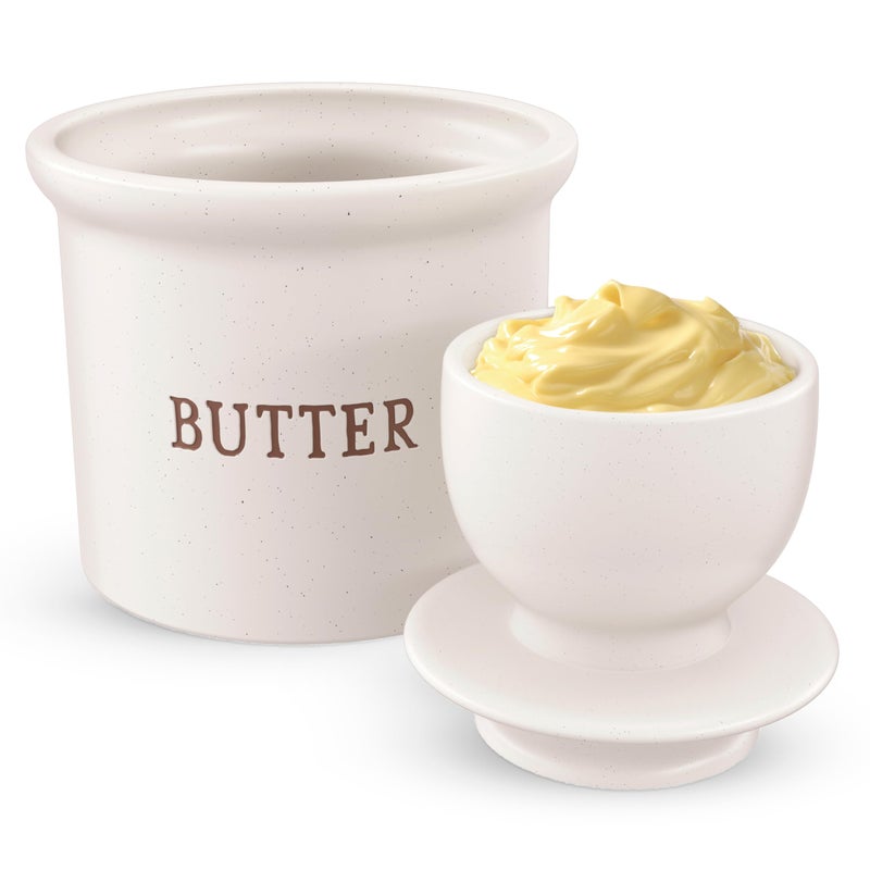 Kook Butter Keeper Dish, French Ceramic Crock For Counter With Lid, Embossed Container, For Soft Butter, Perfect for Chrismas Gift, Home and Kitchen Decor, (Matte Oatmeal) - Image 2