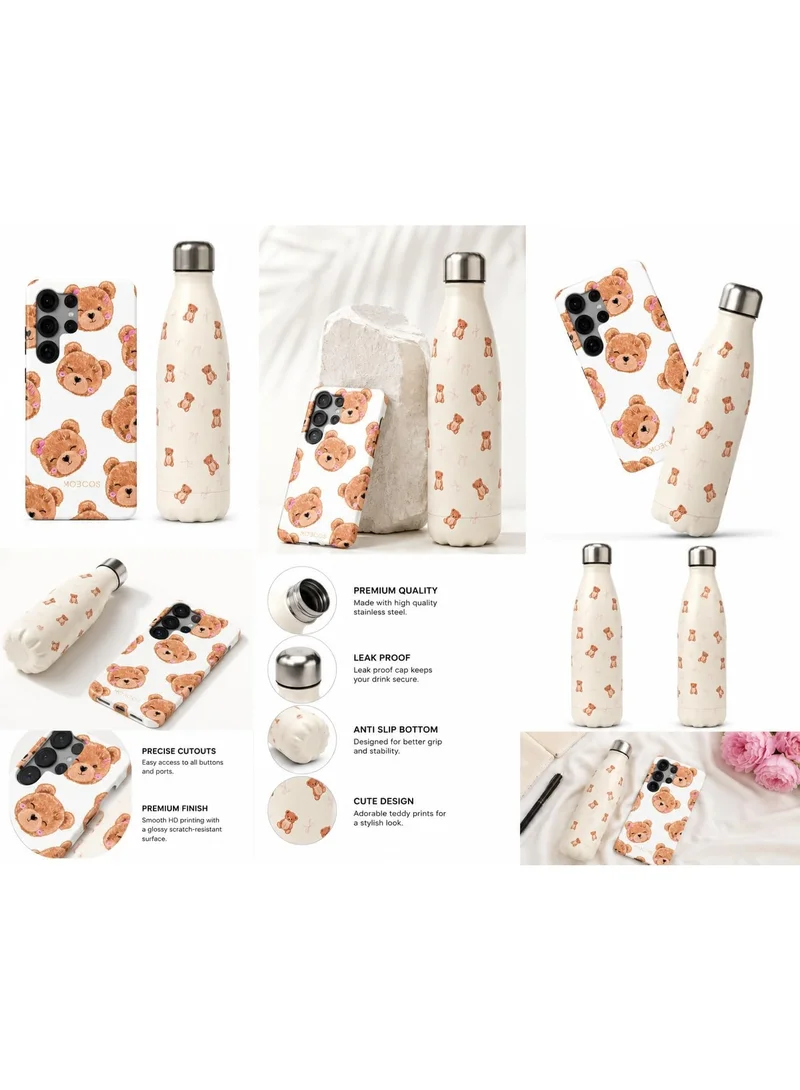 Mobcos MOBCOS Samsung Galaxy S25 Ultra Protective Case with Matching Stainless Steel Water Bottle, Teddy Bear Design, Shockproof Slim Cover, Vacuum Insulated Travel Bottle Gift Set