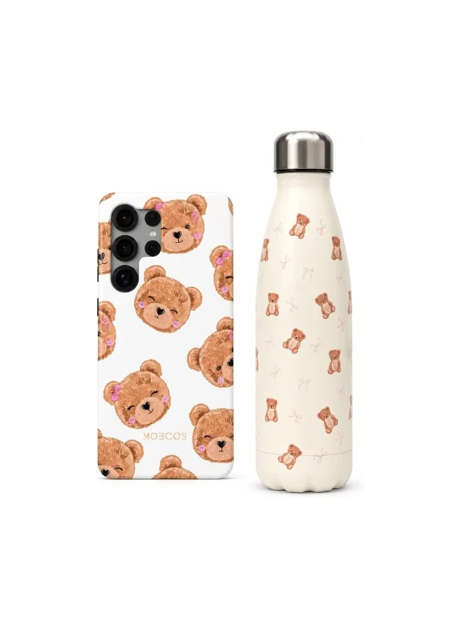 Mobcos MOBCOS Samsung Galaxy S25 Ultra Protective Case with Matching Stainless Steel Water Bottle, Teddy Bear Design, Shockproof Slim Cover, Vacuum Insulated Travel Bottle Gift Set