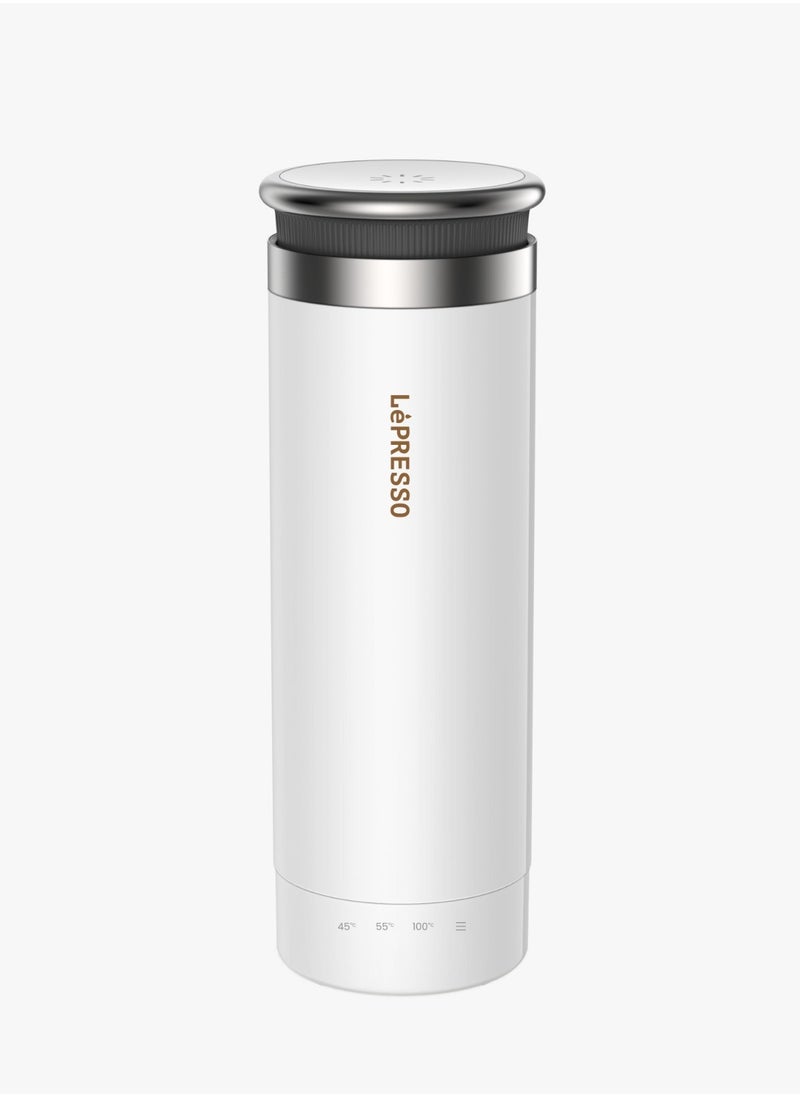 LePRESSO Portable Outdoor Electric Kettle 300ml with Temperature Control / Boil Dry Protection / Car Adapter / Stainless Steel - White  - Image 1