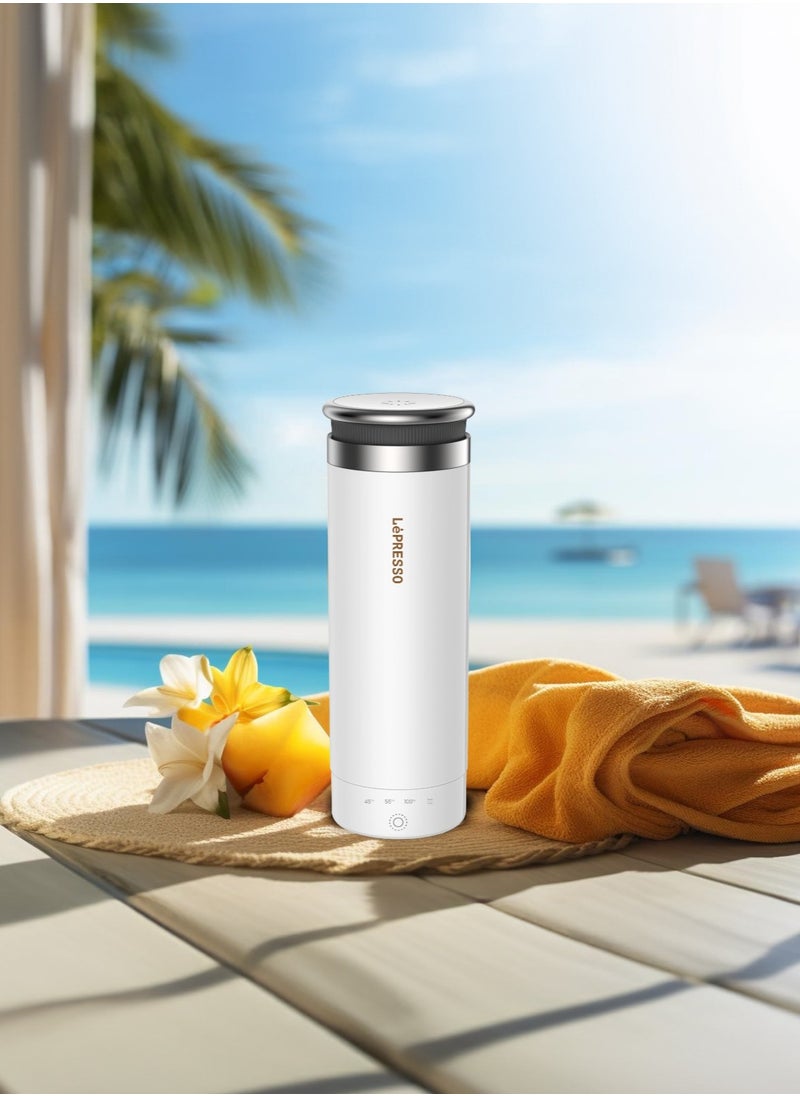 LePRESSO Portable Outdoor Electric Kettle 300ml with Temperature Control / Boil Dry Protection / Car Adapter / Stainless Steel - White  - Image 3
