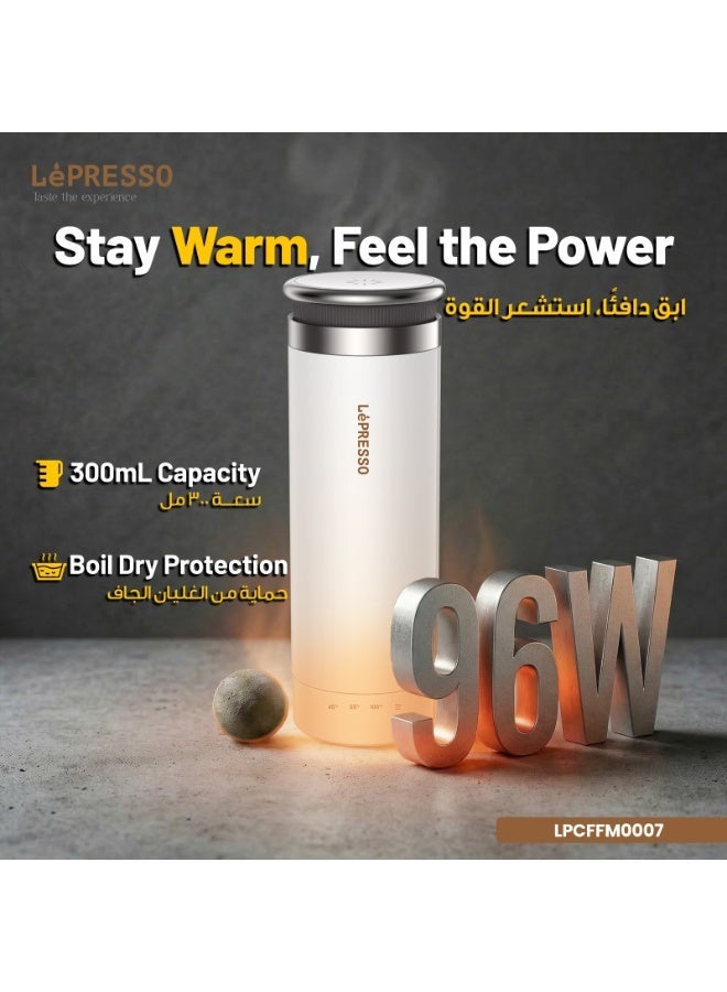 LePRESSO Portable Outdoor Electric Kettle 300ml with Temperature Control / Boil Dry Protection / Car Adapter / Stainless Steel - White - Image 2