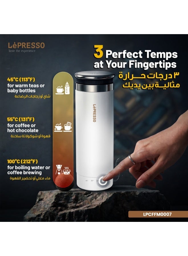 LePRESSO Portable Outdoor Electric Kettle 300ml with Temperature Control / Boil Dry Protection / Car Adapter / Stainless Steel - White - Image 5