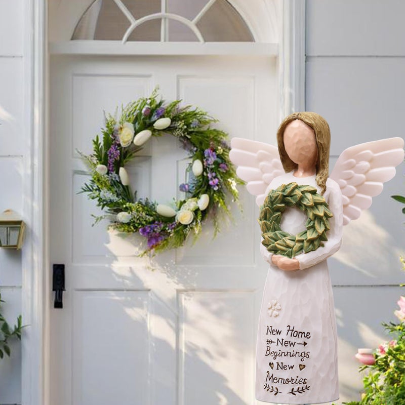 AUMELO House Warming Gifts New Home Essentials, New Home Gift Ideas for Women Homeowner, Hand-Painted Resin Angel Figurine with Floral Wreath - Image 4