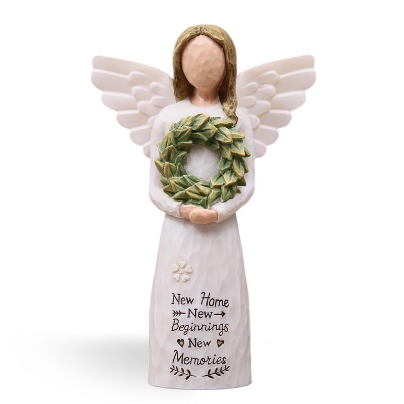 AUMELO House Warming Gifts New Home Essentials, New Home Gift Ideas for Women Homeowner, Hand-Painted Resin Angel Figurine with Floral Wreath - Image 1