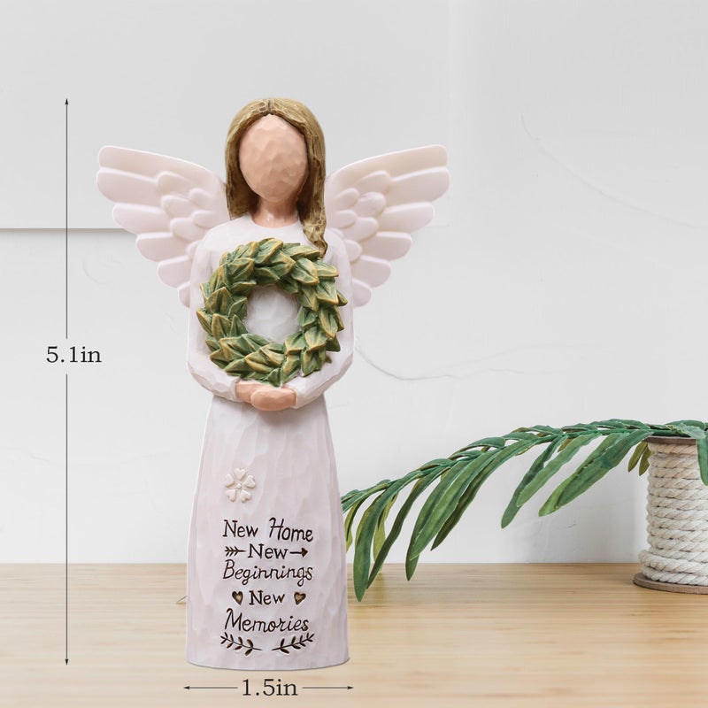 AUMELO House Warming Gifts New Home Essentials, New Home Gift Ideas for Women Homeowner, Hand-Painted Resin Angel Figurine with Floral Wreath - Image 3