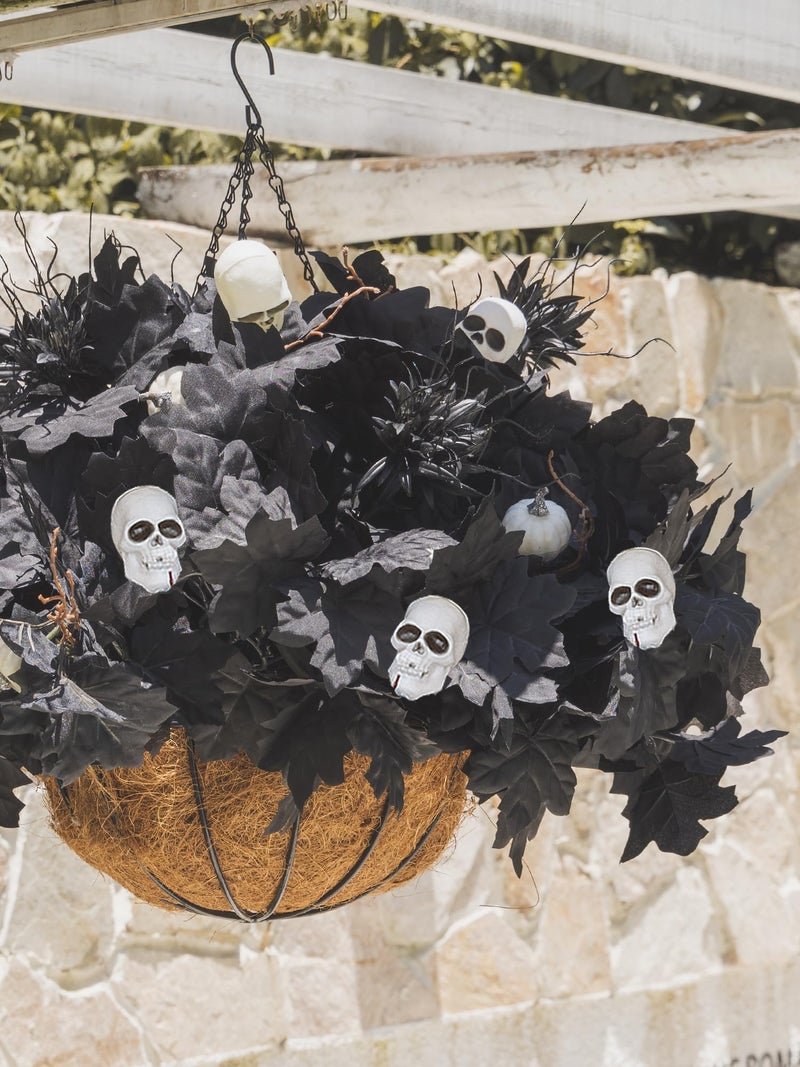 Clycaloor 18pcs Fake Plants Outdoor  Halloween Maple Pumpkin Branch  Autumn Artificial White Pumpkins Stem with Black Maple Leaves  Faux Maple Leaves Spray for Halloween Thanksgiving Home Deocr(Black) - Image 4