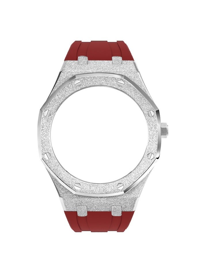 AROAQ GA2100 Metal Watch Band Case Replacement Kit, Stainless Steel Strap Bezel Accessories, Frosted Surface Stainless Steel Bracelet Case Mod For Shock, (Frost gold and silver shell red tape)  - Image 1