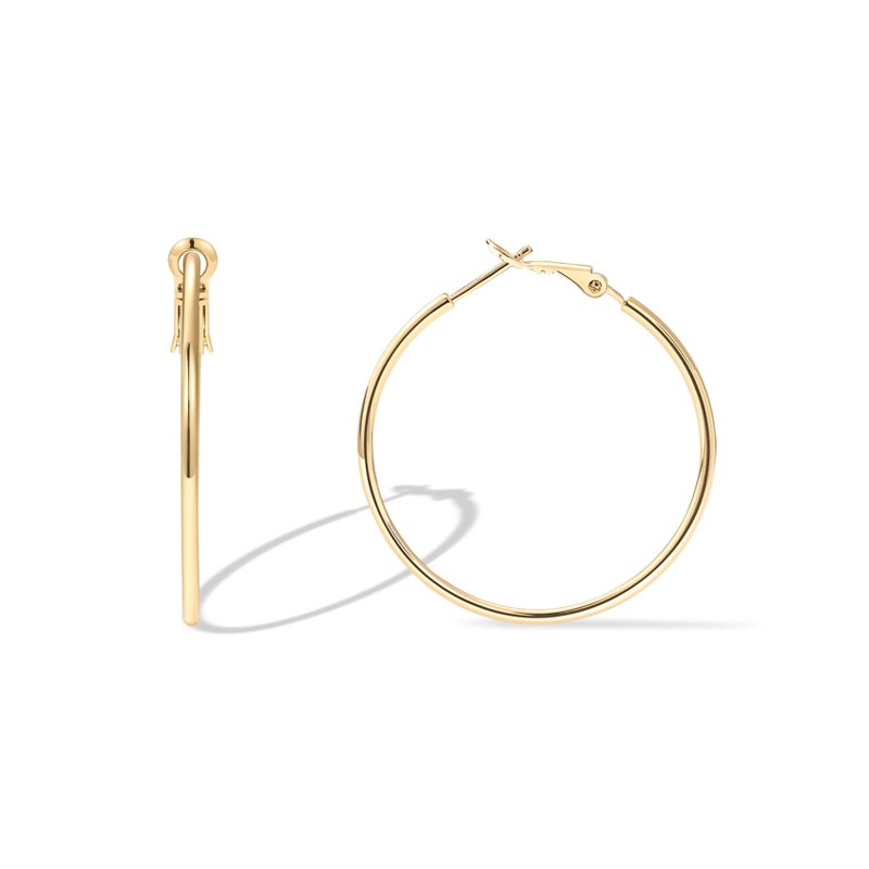 PAVOI 14K Gold Plated 925 Sterling Silver Post Hoops | Large Hoops Earring | Lightwight Gold Hoop Earrings for Women (Yellow Gold,40mm) - Image 1