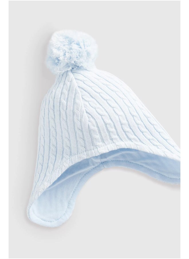 mothercare Blue Knitted Trapper Baby Hat  - Image 2