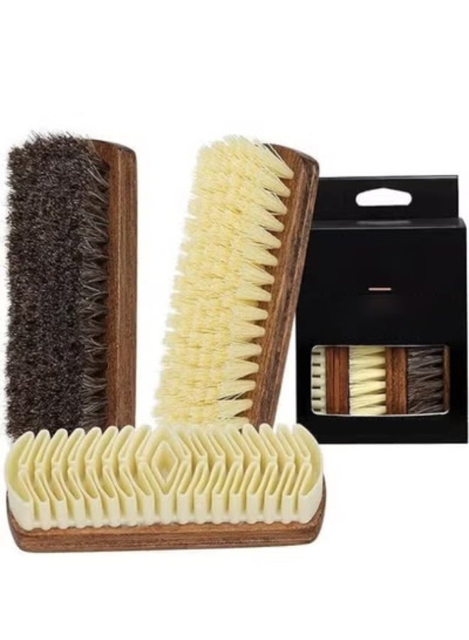 HZYH 3-Piece Shoe Shine Brush Kit, Suede & Nubuck Cleaning Set, Horsehair Brushes for Polishing Crepe Suede Shoes, Soft Bristle Leather Cleaner for Boots, Sneakers, Bags, Furniture - Image 1