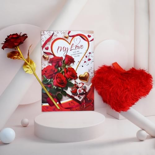 Saugat Traders Valentine Love Gift for Girlfriend Love Greeting Card with Red Rose Flower Red Heart Shape Soft Toy - Birthday - Anniversary - Image 1