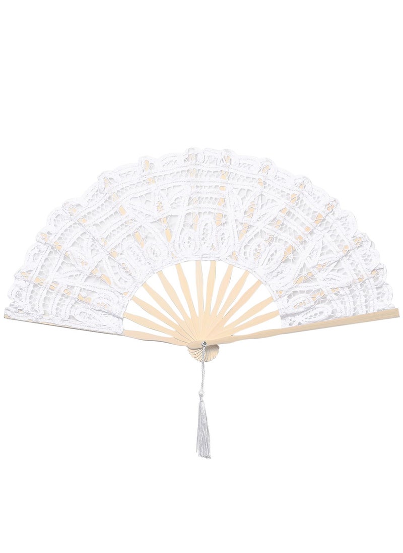 BABEYOND BABEYOND Cotton Lace Folding Handheld Fan Embroidered Bridal Hand Fan with Bamboo Staves for Wedding Decoration Dancing Party White 