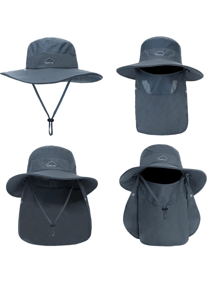 Moonmen Sun Hat for Men & Women, Fishing Hat Outdoor UV Sun Protection UPF 50+ Breathable Wide Brim Hat with Face Cover & Neck Flap - Image 3