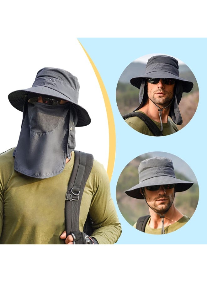Moonmen Sun Hat for Men & Women, Fishing Hat Outdoor UV Sun Protection UPF 50+ Breathable Wide Brim Hat with Face Cover & Neck Flap - Image 4