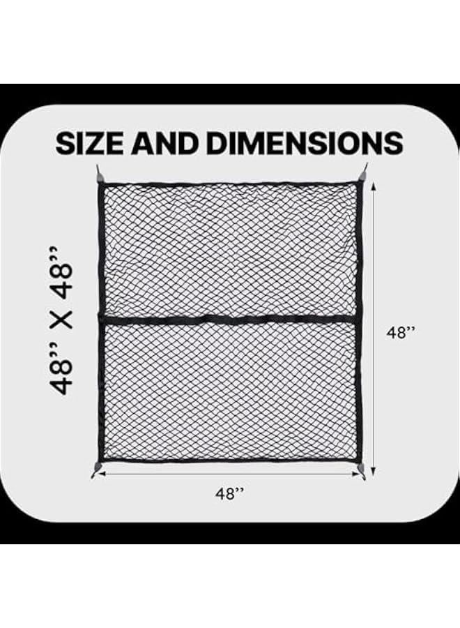 48x48 Heavy Duty Cargo Net with Stretchable Bungee and Adjustable Hooks for Truck Bed, Car, SUVs, and Trucks - Black - Image 3