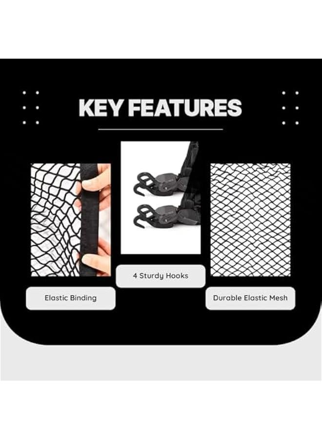 48x48 Heavy Duty Cargo Net with Stretchable Bungee and Adjustable Hooks for Truck Bed, Car, SUVs, and Trucks - Black - Image 2