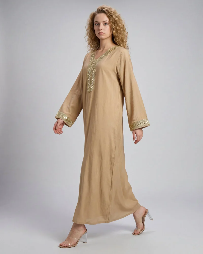 REDTAG Women Beige Jallabiya With Embroidery