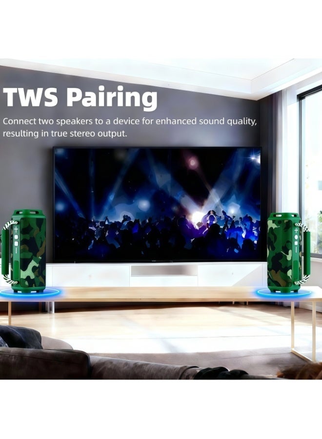 Lurette Portable Wireless Bluetooth Speaker with HD Sound, Bluetooth 5.4, 15W Dual Speaker, 16H Playtime, IPX7 Waterproof and Drop-Proof, TWS Pairing, for Outdoor/Home/Party/Beach (Square) - Military Green - Image 5