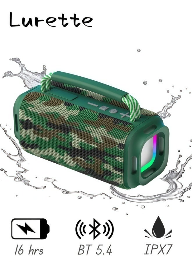 Lurette Portable Wireless Bluetooth Speaker with HD Sound, Bluetooth 5.4, 15W Dual Speaker, 16H Playtime, IPX7 Waterproof and Drop-Proof, TWS Pairing, for Outdoor/Home/Party/Beach (Square) - Military Green - Image 1