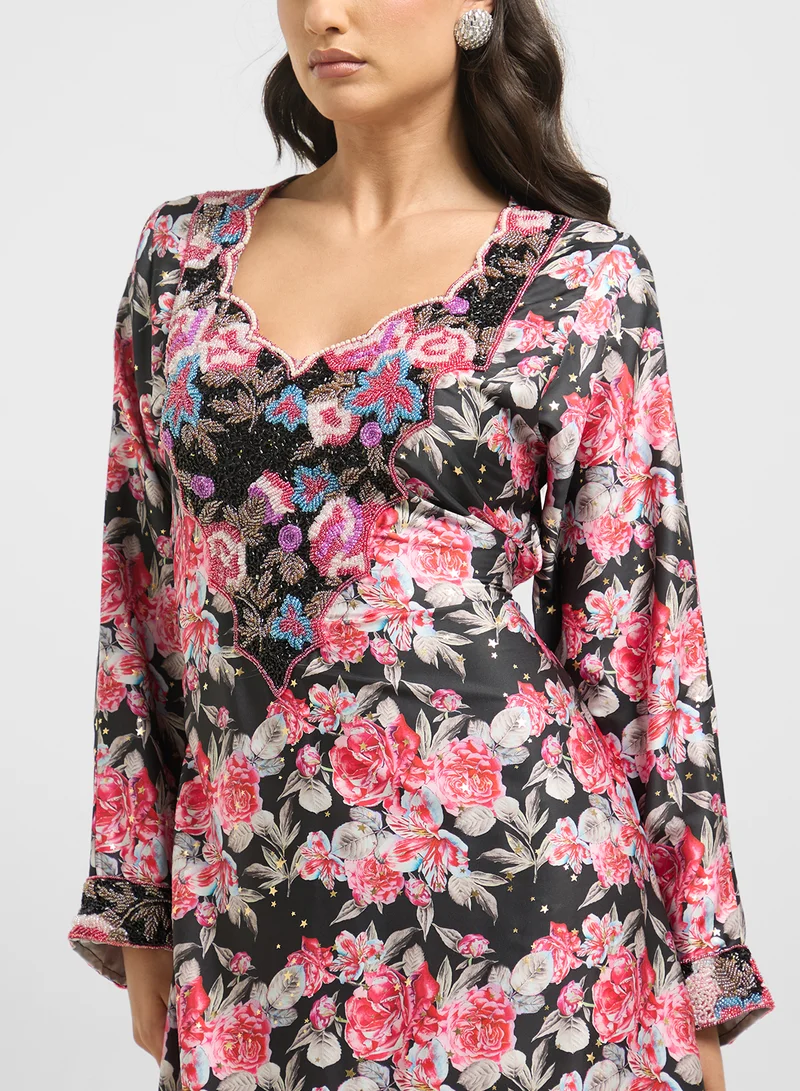 ARABIAN CLOSET Embellished Belted Jalabiya
