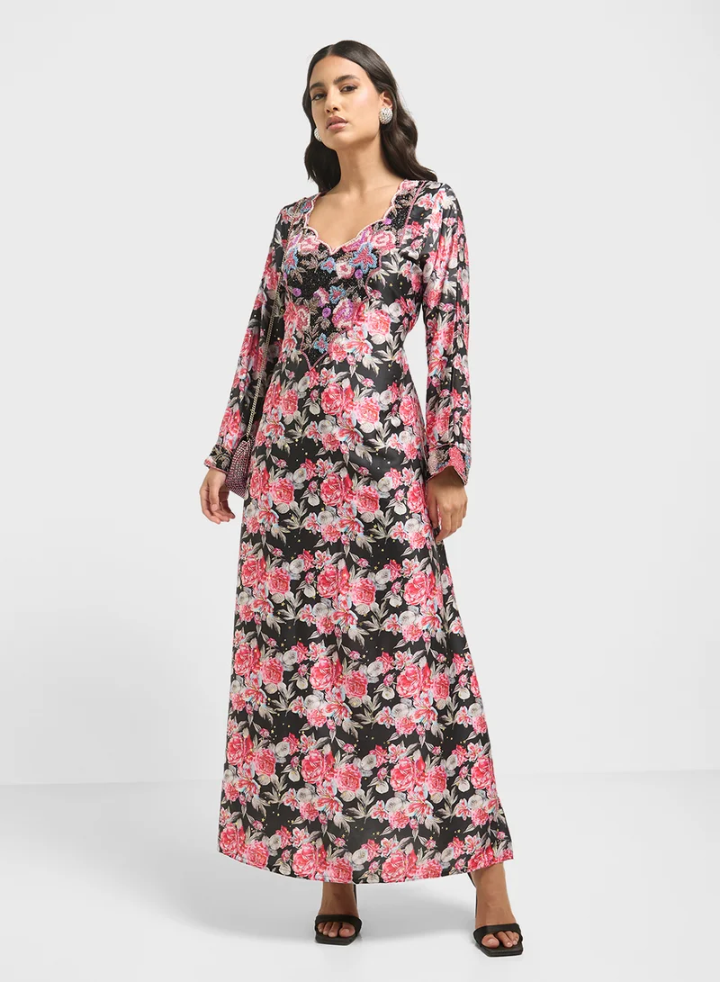 ARABIAN CLOSET Embellished Belted Jalabiya