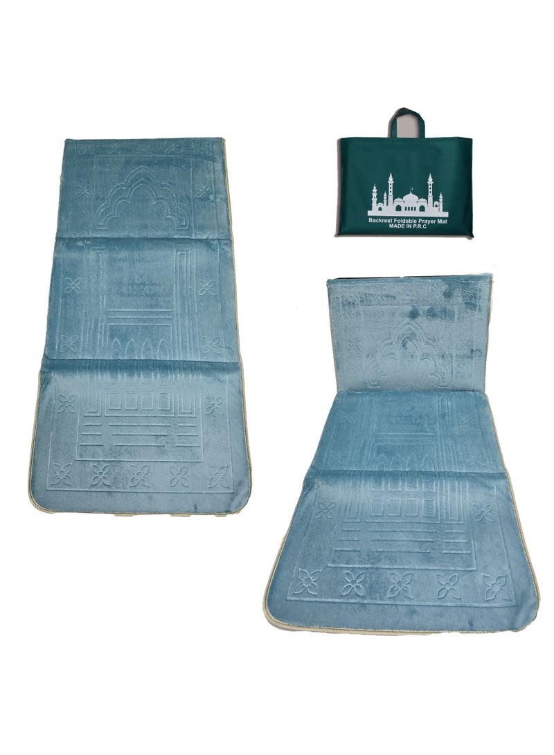 Yuwell 1 Piece Foldable Prayer Mat With Back Support And Carrying Bag Prayer Rug Anti-Slip Velvet Top Islamic Prayer Mat Sajadah Prayer Rug Salah Mat For Men And Women Eid Gift And Ramadan Gift Foldable Prayer Mat And Backrest 2 In 1 Mat 110X55CM Sky Blue  - Image 1
