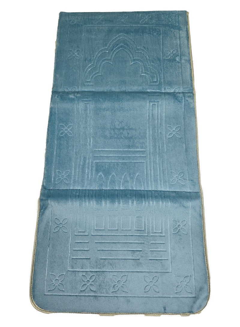 Yuwell 1 Piece Foldable Prayer Mat With Back Support And Carrying Bag Prayer Rug Anti-Slip Velvet Top Islamic Prayer Mat Sajadah Prayer Rug Salah Mat For Men And Women Eid Gift And Ramadan Gift Foldable Prayer Mat And Backrest 2 In 1 Mat 110X55CM Sky Blue  - Image 3