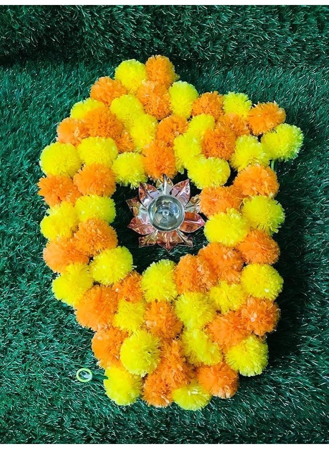 جيني إكليل جيني الاصطناعي - مالا برتقالي وأصفر مع خيط وأزهار متدلية، طوله 5 أقدام، عبوة من 5 قطع، للمهرجانات وتزيين الحفلات - Image 2