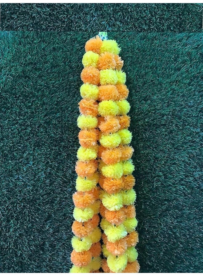 جيني إكليل جيني الاصطناعي - مالا برتقالي وأصفر مع خيط وأزهار متدلية، طوله 5 أقدام، عبوة من 5 قطع، للمهرجانات وتزيين الحفلات - Image 3