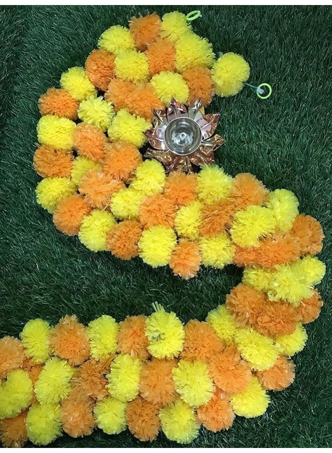 جيني إكليل جيني الاصطناعي - مالا برتقالي وأصفر مع خيط وأزهار متدلية، طوله 5 أقدام، عبوة من 5 قطع، للمهرجانات وتزيين الحفلات - Image 4