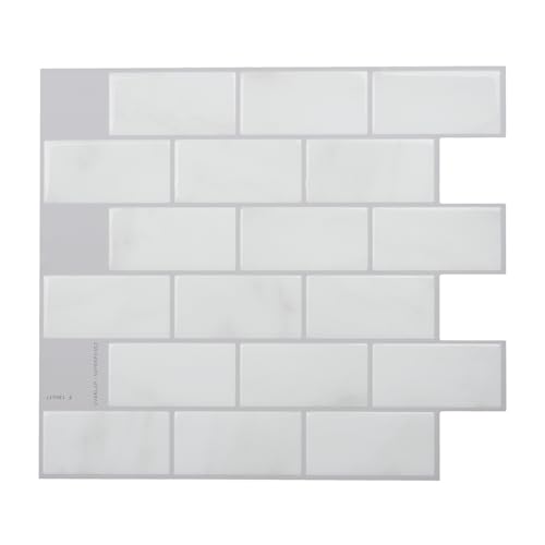 SMART TILES Peel and Stick Backsplash 10 Sheets of 1095 x 970  3D Adhesive Peel and Stick Tile Backsplash for Kitchen Bathroom Wall Tile Subway Nero