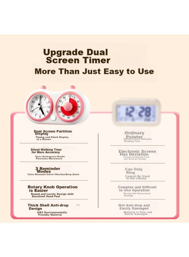 Qt-timer Dual-screen Timer For Children's Learning, New Model, Student Wake-up Specialized, Visual Clock, Alarm Clock, Dual-use Countdown Timer, Time Management Device, Cherry Blossom Pink, Back-to Gift - Image 2