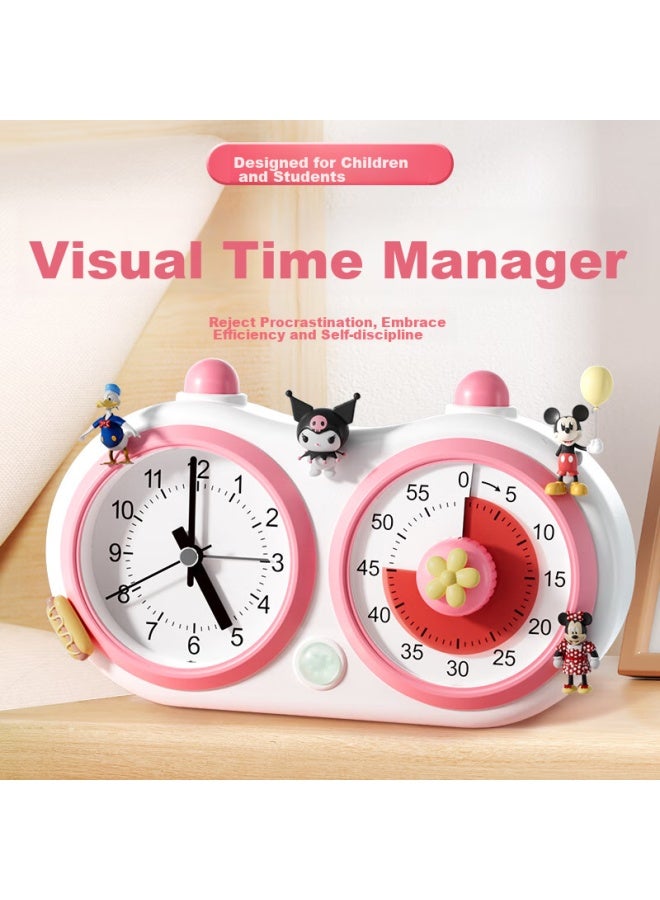 Qt-timer Dual-screen Timer For Children's Learning, New Model, Student Wake-up Specialized, Visual Clock, Alarm Clock, Dual-use Countdown Timer, Time Management Device, Cherry Blossom Pink, Back-to Gift - Image 1
