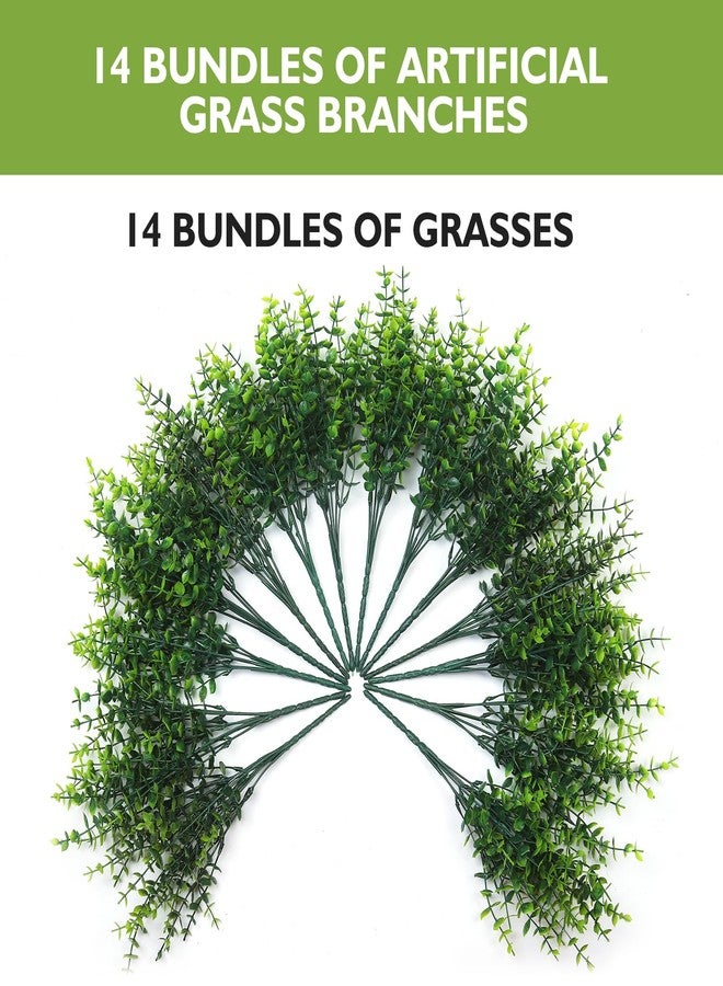 WYOK 14 Bundles Artificial Grass UV Resistant for Patio Outdoors Fake Faux Silk Plants Realistic Plastic Grass Indoors Porch Window Home Decoration (14, Green Grasses) - Image 2