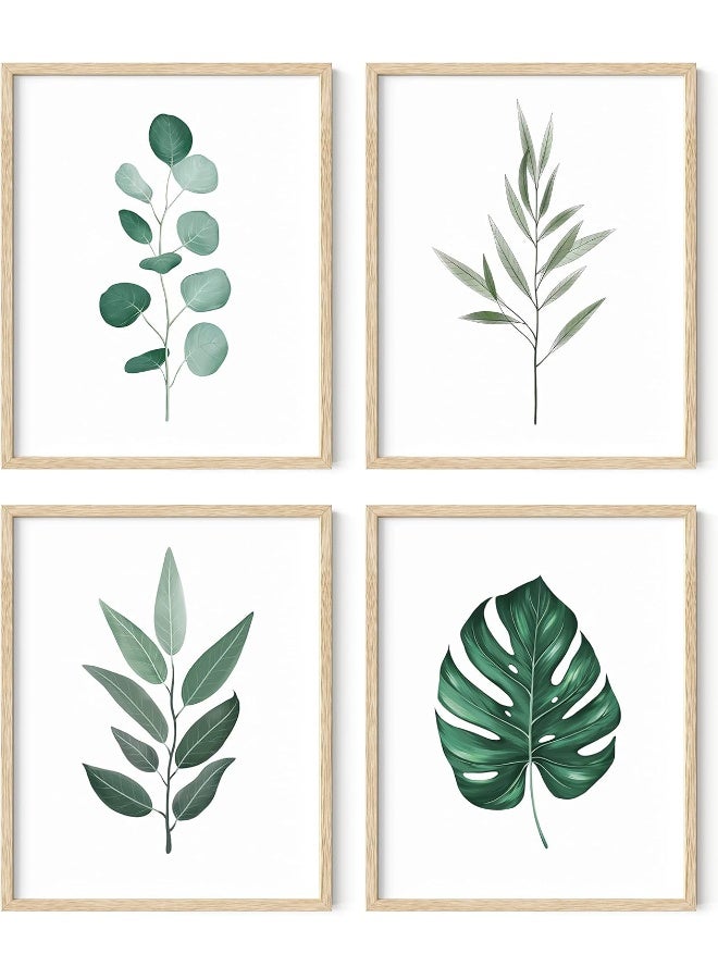Home Trove Framed Botanical Wall Art - Set Of 4 Tropical Leaf Prints, Sage Green Plant Wall Decor, Minimalist Leaves Art (Beige Frame, 8X10)  - Image 1