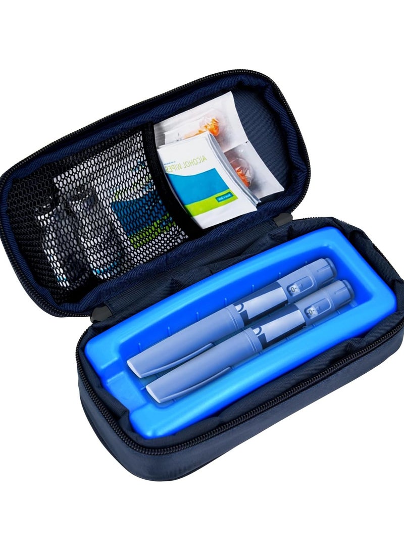 حقيبة سفر مبردة للأنسولين، حقيبة سفر لمرضى السكري لحمل أقلام الأنسولين والإبر ولوازم مرضى السكري، حقيبة صغيرة معزولة لحمل الأدوية مع كمادات ثلج معتمدة من إدارة أمن النقل (TSA) - Image 1