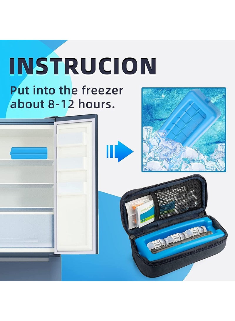 حقيبة سفر مبردة للأنسولين، حقيبة سفر لمرضى السكري لحمل أقلام الأنسولين والإبر ولوازم مرضى السكري، حقيبة صغيرة معزولة لحمل الأدوية مع كمادات ثلج معتمدة من إدارة أمن النقل (TSA) - Image 3