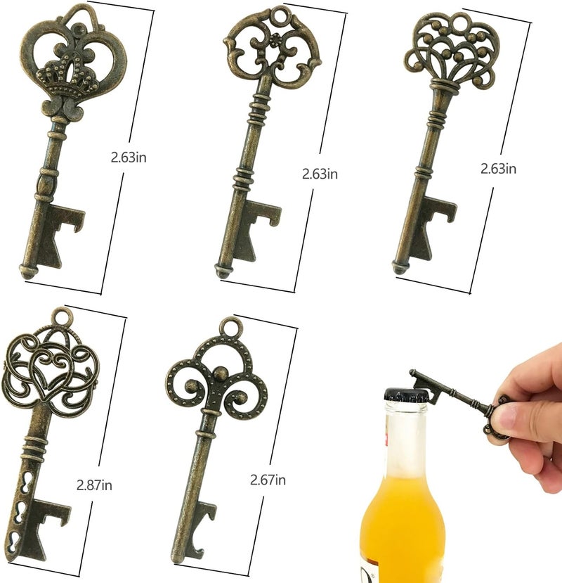 WODEGIFT 50pcs Bottle Opener,Wedding Favors Vintage Skeleton Key Bottle Opener,Key Bottle Openers with Escort Tag Cards and Key Chains Wedding Gifts for Guest（Bronze,5 styles） - Image 4