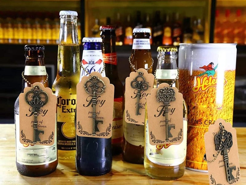 WODEGIFT 50pcs Bottle Opener,Wedding Favors Vintage Skeleton Key Bottle Opener,Key Bottle Openers with Escort Tag Cards and Key Chains Wedding Gifts for Guest（Bronze,5 styles） - Image 5