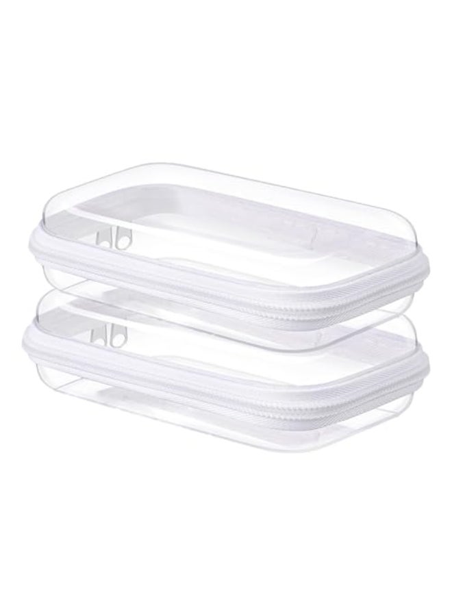 NovaHF 2PC Small Clear Hard Shell Plastic Zipper Case Double Zippers Hard Clear Zipper Used for Storing Snacks Makeup Tools and Toiletries - Image 1