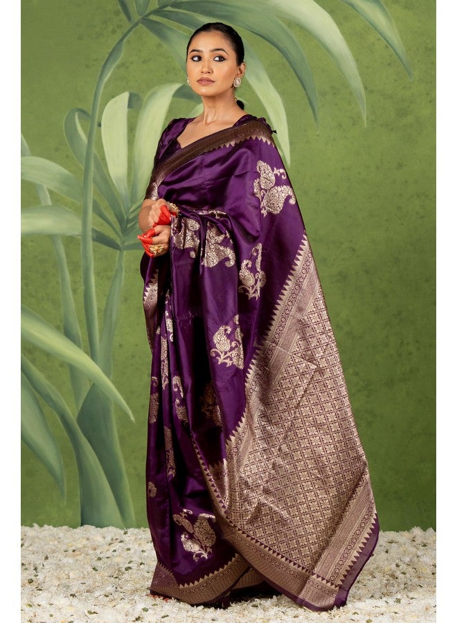 Subham Subham Women's Silk Cotton Banarasi Soft Saree with Blouse Piece | Jacquard Design Kanjivaram Sarees | Golden Zari (46051 - Dark Wine, Golden)  - Image 2