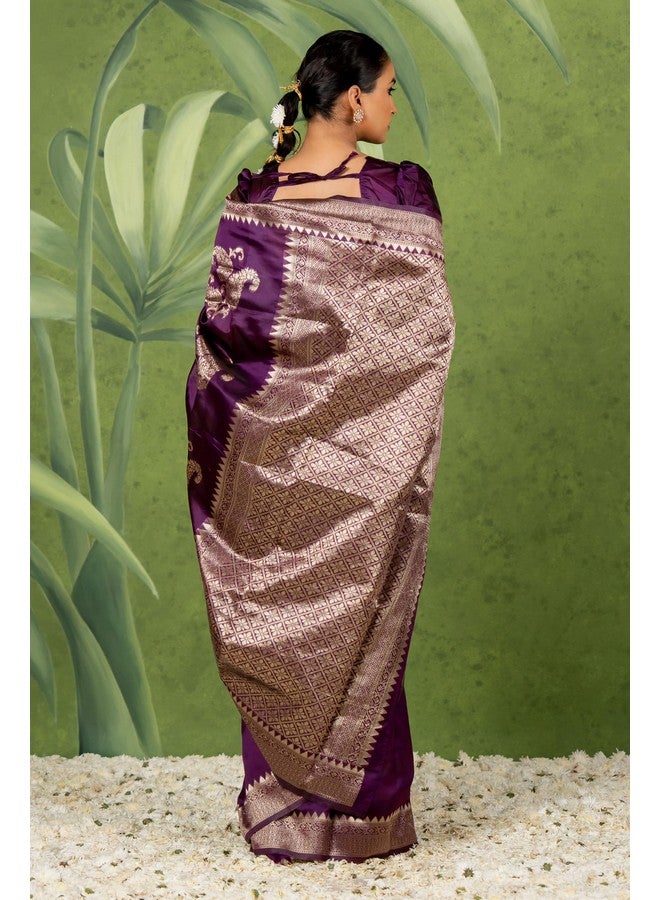 Subham Subham Women's Silk Cotton Banarasi Soft Saree with Blouse Piece | Jacquard Design Kanjivaram Sarees | Golden Zari (46051 - Dark Wine, Golden)  - Image 4