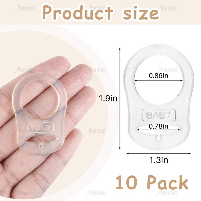 AUEAR, 10 Pack Silicone Adapter Rings Holder for Nipple Pacifier Clip Food Grade Transparent Color - Image 2