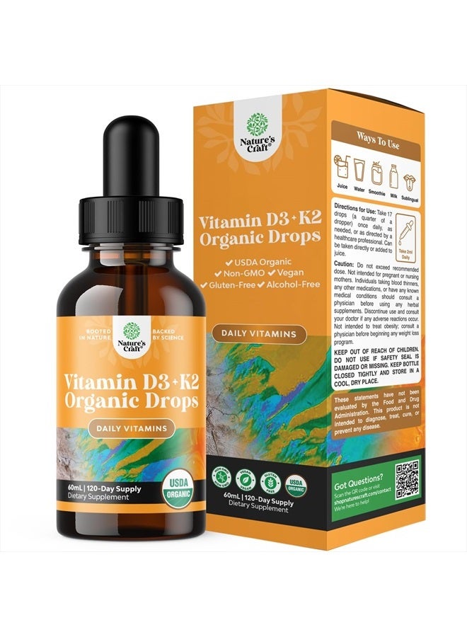 Natures Craft Organic Vitamin D3 + K2 Drops, 60 mL - Image 1