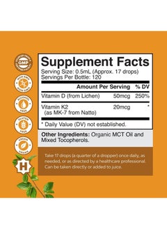 Natures Craft Liquid Vitamin D3 With K2 For Adults - Organic Vitamin D3 K2 Drops With 2000IU per Serving - Vegan Vitamin D3 Liquid Drops for Bone Muscle Heart And Immune Support With MCT Oil For Enhanced Absorption  - Image 2